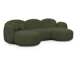 s-style möbel Wohnlandschaft Nuvola mit abgerundetem Design Grün Bouclé-Stoff