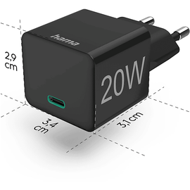 Hama Schnellladegerät USB-C PD/Qualcomm Mini-Ladegerät 20W schwarz (201649)