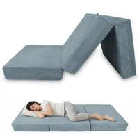 POKAR Klappmatratze 140x195x15 cm aus Cord | 3-teilige Faltmatratze als Gästebett | Faltbare Matratze für Gäste und Camping | Extra Dicke Schaumstoffmatratze | Oeko-TEX | Made in EU | Blau
