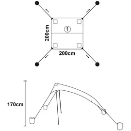 pro.tec Strandzelt, Grau, Textil, Metall, 200x200 cm, Sonnen- & Sichtschutz, Sonnensegel
