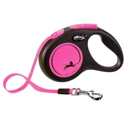 FLEXI New Neon pinke Leine M - 5m, bis 25kg - Band