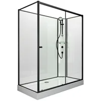 Schulte Komplettdusche Ibiza, 5 mm Sicherheitsglas, Profile & Duschsystem Mattschwarz, Rückwände weiß, Größe: 90 cm Duschtempel