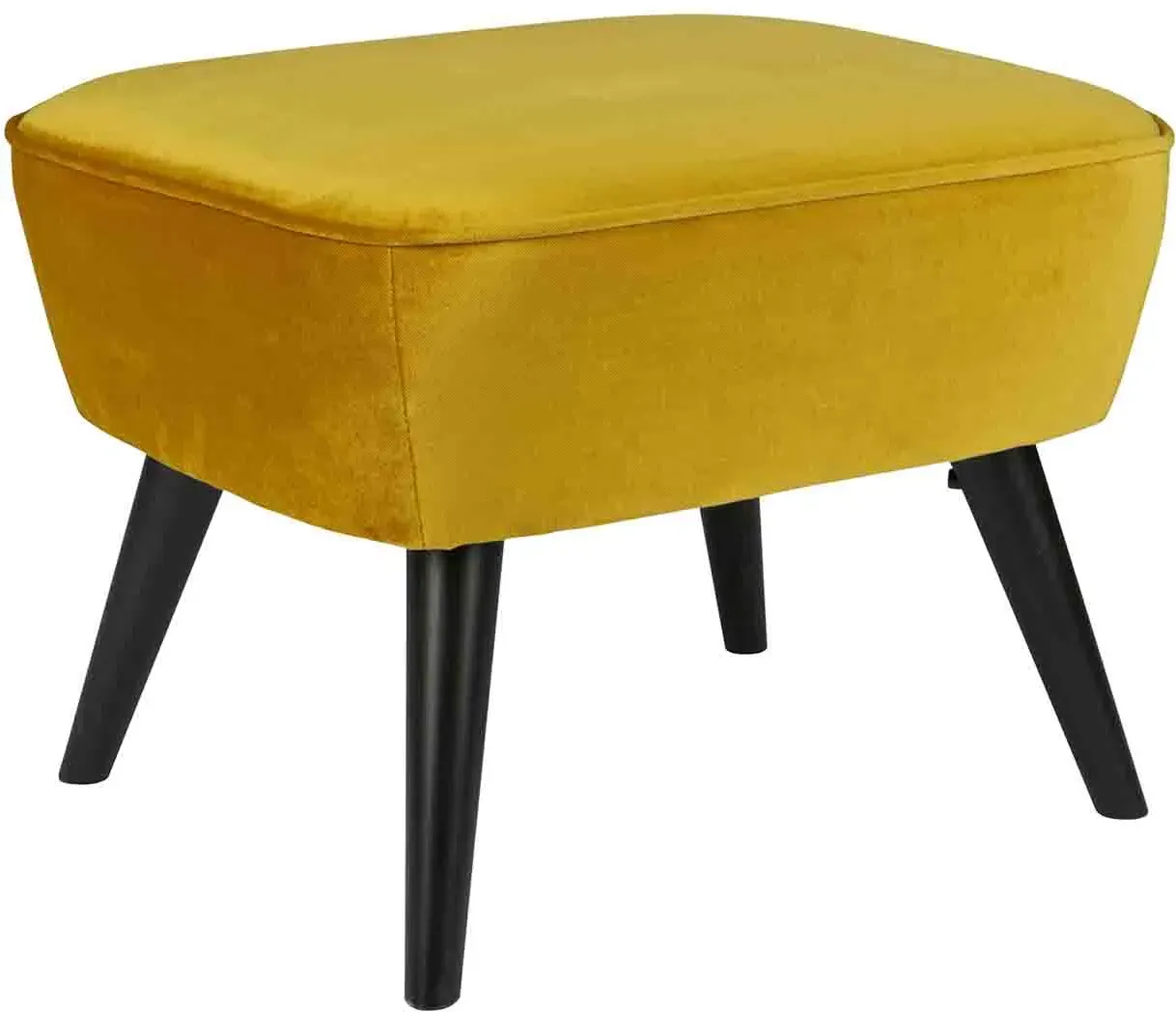 Fußhocker Sara aus Samt, modern gepolstert, ocker gelb, rechteckig, stabiles Holzgestell