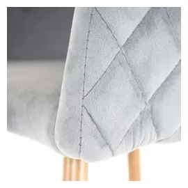 Mendler 2er-Set Barhocker HWC-D72, Barstuhl Tresenhocker Küchenhocker mit Lehne, Metall Holzoptik ~ Samt, grau