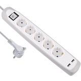 Electraline 62159, Steckdosenleiste 5-Fach mit Schalter + 2 USB 2.1A, Kabel 2m / Mehrfachsteckdose / Tischsteckdose / Steckerleiste / Steckerleiste, Extra Flacher Stecker