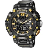 SMAEL MäNner Military Watch,50 Mwasserdicht Multifunction Quarz Elektronische Uhr,GroßEs Zifferblatt Digitaluhr,Outdoor-Sportuhr MäNner, Analog Digitaluhren,Black Gold