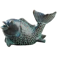 Thermobrass Bronzefigur Kleiner Fisch Wasserspeier Brunnenfigur Gartendekoration grün