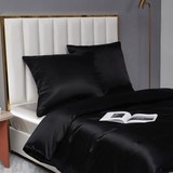 Kissenbezug 80x80 cm 2er Schwarz Satin Seide Muster Glatt Glänzend Luxus Uni Shining Microfaser Dekokissenbezug Kopfkissenbezug 80x80 2er-Pack Kissenbezüge mit Umschlag