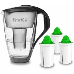 PearlCo Glas-Wasserfilter anthrazit inkl. 3 Alkaline Filterkartuschen