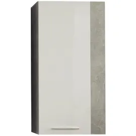 trendteam smart living - Rock - Kommode - Weiß Hochglanz/Grau - Hängeschrank mit 1 Tür (links oder rechts verstellbar) und 2 Einlegeböden - (BxHxT) 52 x 103 x 31 cm - chromfarbene Griffe