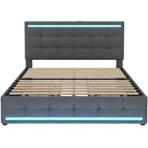 XDOVET Polsterbett mit Schubladen USB-Ladestationen und LED-Kopfteil-Fußteil Doppelbett Erwachsenenbett Stauraumbett 140*200cm Grau - Grau