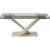 Ausziehbarer Tisch für 6 bis 10 Personen, aus gehärtetem Glas, Keramik und Metall – Transparent und beige – MALATA von Maison Céphy - Transparent/Beige