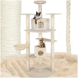 tectake® XXL Kratzbaum für Katzen, Katzenkratzbaum groß, mit Zubehör Katzenspielzeug Kordel, Liegemulde, 2X Katzenhöhle, Katzenbaum mit Kratzsäule aus Sisalseil, deckenhoch (beige/weiß)