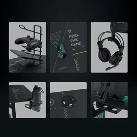SENSE7 Nomad Cybernetic Gaming Tisch 140x60, PC Tisch mit Kopfhörerhaken, Getränkehalter, Controller Halter, Gaming Computertisch mit Kohlefaseroberfläche, Ergonomischer Gaming Desk