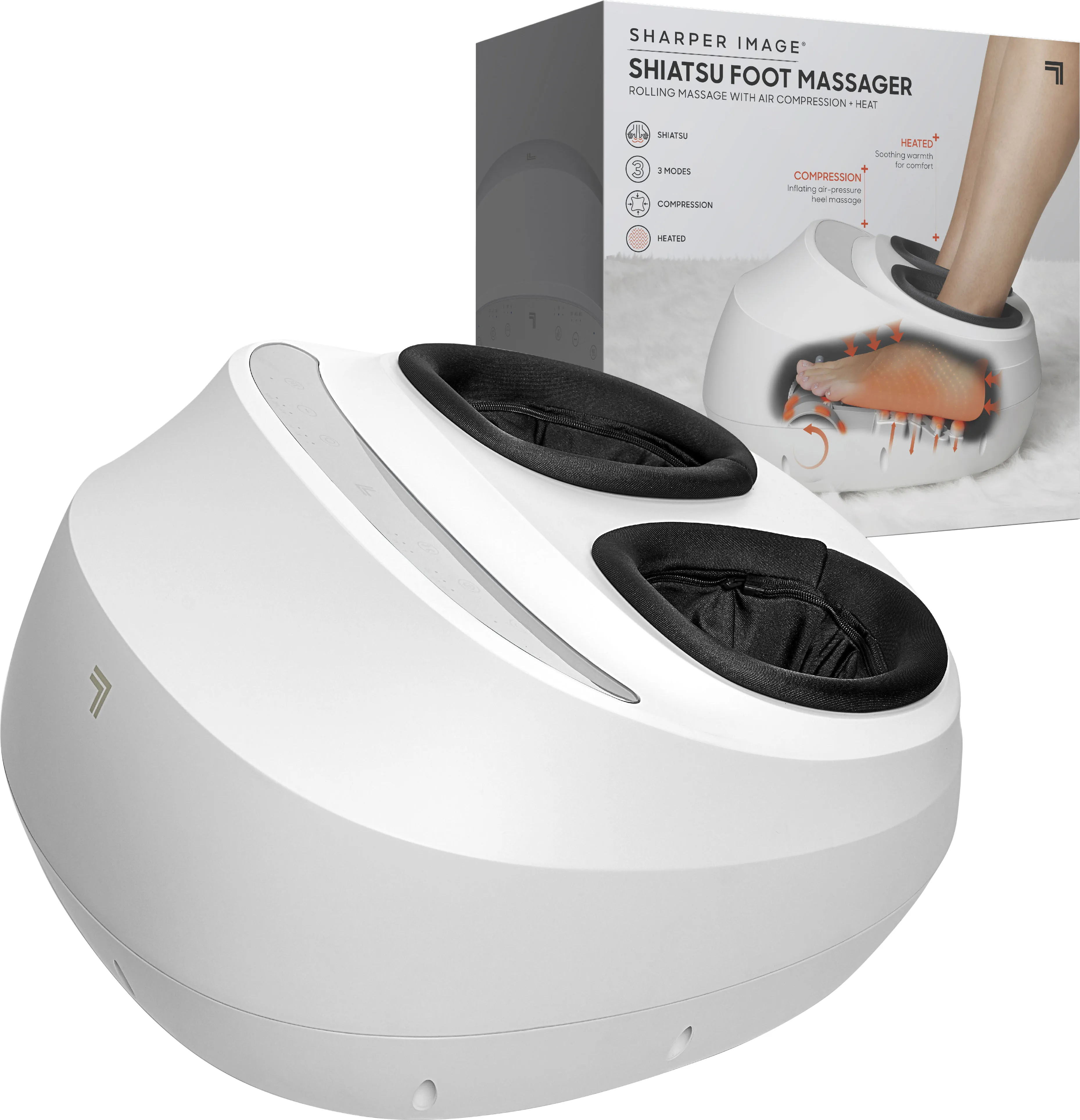 Shiatsu-Fußmassagegerät SHARPER IMAGE "mit Luftkompression, Massagerolle, Fußmassage" Massagegeräte weiß mit Timer- & Wärmefunktion