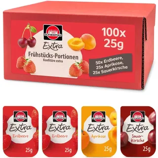 Schwartau Extra MixErdbeere, Aprikose, Sauerkirsche Konfitüre, 100 St.