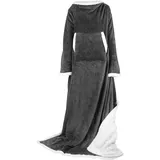 Linkidea Sherpa Tragbare Decke mit Ärmeln und Taschen für Erwachsene Frauen und Männer, Plüsch Fleece Robe TV-Decke für Couch, Sofa (grau)