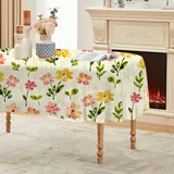 Blumen Tischdecke Abwaschbar Oval, Gartentischdecke für Outdoor Pflanzendrucke, Tischdecke Beige Wasserabweisend, Tischtuch für Küche, Restaurant, Hochzeit, Bankett (140x180 cm) A89