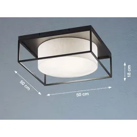 meine wunschleuchte Eckige Deckenleuchte 3 Leuchtmittel 50x50cm Leinenstoff Beige