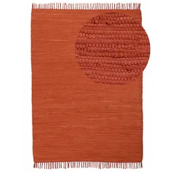 Teppich CARPETFINE "Kelim Chindi uni", orange, B:160cm H:5mm L:230cm, Baumwolle, Teppiche, Wendeteppich, reine Baumwolle, handgewebt, Uni-Farben, mit Fransen