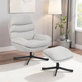 Homcom Relaxsessel mit Hocker Chenille 0 x 0 x 0 cm Cremeweiß drehbar