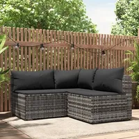 vidaXL 3-tlg. Garten-Lounge-Set mit Kissen Grau Poly Rattan