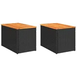 vidaXL Garten-Beistelltische 2 Stk Schwarz 55x34x37cm Poly Rattan Holz