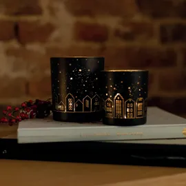 r√§der design Teelichthalter Lichtstadt Glas Schwarz-Gold