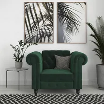 dorel home Chesterfield-Sessel Felix Veloursstoff 111 x 83 x 87 cm Dunkelgrün mit Rückenlehne 3-fach verstellbar