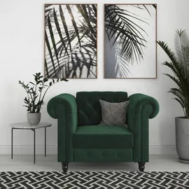 dorel home Chesterfield-Sessel Felix Veloursstoff 111 x 83 x 87 cm Dunkelgrün mit Rückenlehne 3-fach verstellbar