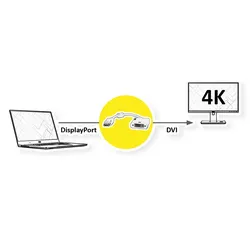 ROLINE 4K DisplayPort-DVI Adapter, DP Stecker-DVI Buchse