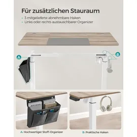 Songmics elektrisch höhenverstellbarer Schreibtisch greige rechteckig, C-Fuß-Gestell weiß 140,0 x 60,0 cm