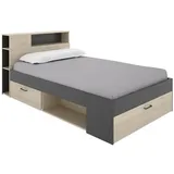 vente-unique Bett, Anthrazit, Holz, 1-Sitzer, 1 Schubladen, 129.6x217.3 cm, Schlafzimmer, Betten