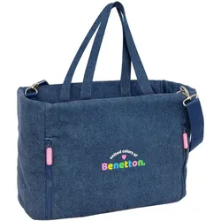 Benetton Handtasche in Denim Blau – Robust und Trendig, 40 x 31 x 17 cm