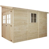 TIMBELA Holz Gartenschuppen (ohne Seitenwand) - Abstellkammer mit Fenstern - H244x211x318 cm/6 m2 Naturholz-Shiplap-Schuppen - Gartenwerkstatt - Fahrrad-