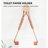 Toilettenpapierhalter Ohne Bohren, Handtuchhalter Im Vintage-industriestil Aus Buchenholz Und Seil, 75 Cm, Mit Klebebefestigungsset