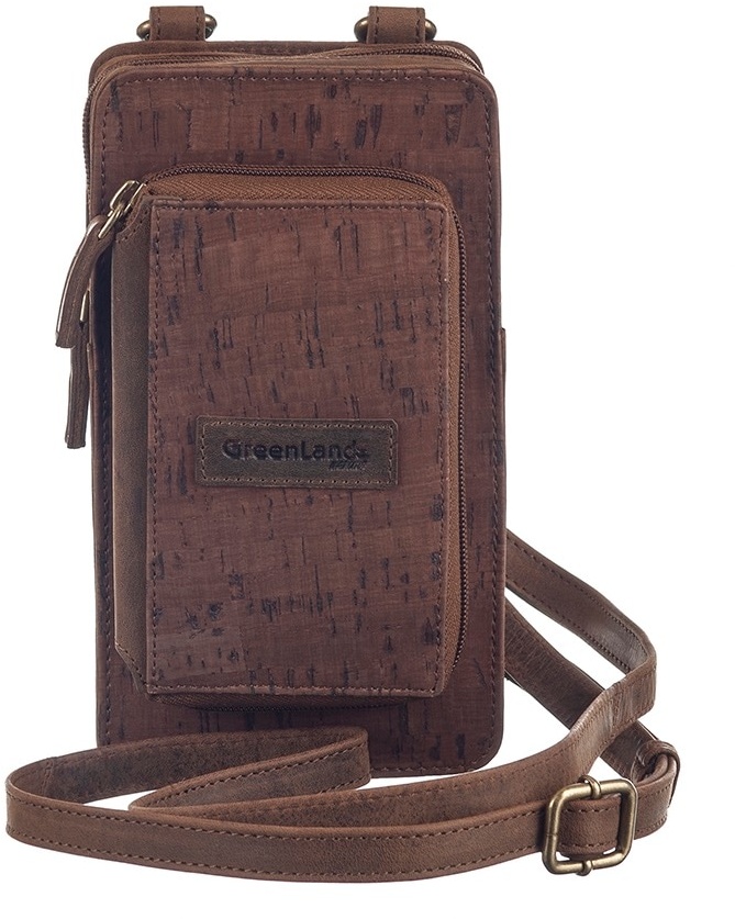 Handytasche GREENLAND NATURE "NATURE leather-cork" Gr. B/H/T: 11 cm x 20 cm x 5 cm, braun Damen Taschen Smartphone Case Tasche mit aufgesetzter Geldbörse