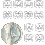 Relaxdays Serviettenringe 12er Set, geometrisch, HxD: 3x4,5 cm, Serviettenhalter, Papier- und Stoffservietten, Silber