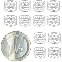 Relaxdays Serviettenringe 12er Set, geometrisch, HxD: 3x4,5 cm, Serviettenhalter, Papier- und Stoffservietten, Silber