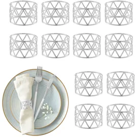 Relaxdays Serviettenringe 12er Set, geometrisch, HxD: 3x4,5 cm, Serviettenhalter, Papier- und Stoffservietten, Silber