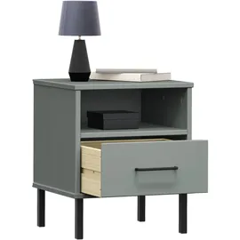 vidaXL Nachttisch OSLO mit Metallbeinen Grau Massivholz Kiefer