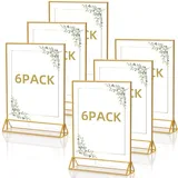 Bluweet Doppelseitiger Bilderrahmen 6 Stück, A6 Gold Tischkartenhalter, Aufsteller im Staffelei-Stil, Goldrahmen für Hochzeit Tischnummern, Speisekartenhalter, Fotorahmen Werbeaufsteller Tabellenmenü