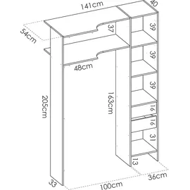 vente-unique Eckkleiderschrank Kleiderschranksystem - B. 164/234 cm - Weiß & Grau - DORIAN