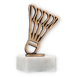 Pokal Konturfigur Federball altgold auf weißem Marmorsockel 14,2cm