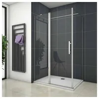 duschspa Eckdusche 6mm 195cm ESG Glas Duschkabine Drehtür Duschtür + Seitenwand, BxT: 120x90 cm, Einscheibensicherheitsglas, Set, ebenerdiger Einbau möglich 120 cm x 90 cm