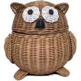 G6 COLLECTION Rattan-Aufbewahrungskorb mit Deckel, dekorativ, handgewebt, niedlich, handgefertigt, Geschenk, Kunst, Dekoration, Kunstwerk, Hoot Owl (groß, braun)