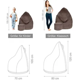 DreamRoots Sitzsack, Braun, Dunkelbraun, Textil, 70x105x70 cm, Oeko-Tex® Standard 100, Wohnzimmer, Hocker, Sitzsäcke, XXL Sitzsäcke