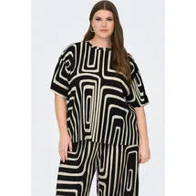 ONLY CARMAKOMA Kurzarmshirt ONLY CARMAKOMA "CARRAVENNA S/S PLISSE AOP TOP JRS NOOS", Damen, Gr. M, schwarz-weiß (schwarz aop:oatmeal graphic), Jersey, Obermaterial: 100% Polyester, bedruckt, regular fit normal, Rundhals, Shirts