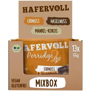 HAFERVOLL Porridge2go Mixbox, BIO, verschiedene Sorten je 55g, 13 Riegel