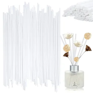 Duftstäbchen Nachfüllpack Raumduft Stäbchen Rattanstäbchen Holzstäbchen für Raumduft 40cm x 4mm 100Stk Reed Diffuser Diffuserstäbchen Fiber Aroma Stäbchen Weiß